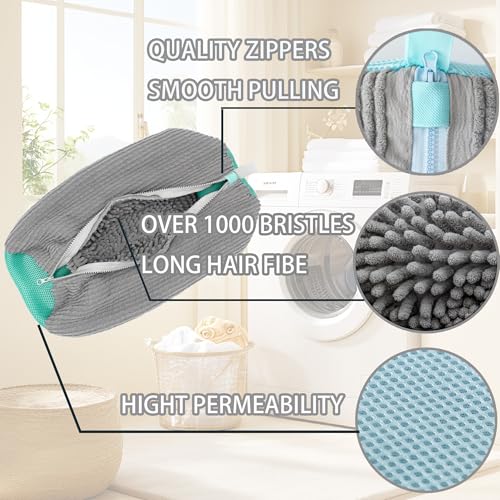 Shoe Washing Machine Bag Laundry Shoe Bag for Washer and Dryer Reusable 2pc Shoe Cleaning Bags for Sneakers 360° Deep Cleaning Machine for All Shoes Types With Self-locking Zipper - color: Gray 2Pcs