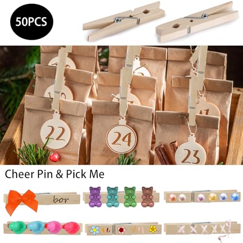 50Pcs Wooden Clothespins, 2.9 inch Clothes Pins for Crafts, Natural Laundry Hanging Clips - color: 50pcs- Wood