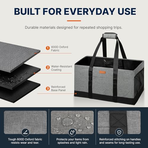 WONDAY Grey Foldable Utility Tote Bag, Reusable Grocery Bag - color: Grey