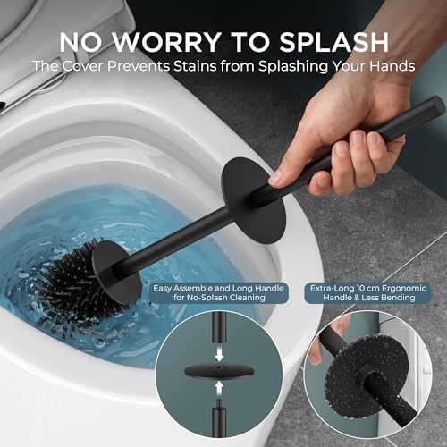 FORIOUS Toilet Bowl Brush and Holder Set, 304 Stainless Steel Handle Black - color: Matte Black, size: Tall