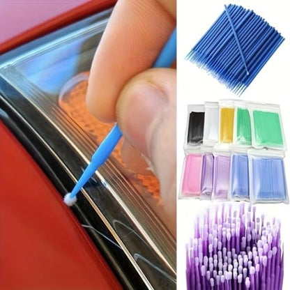 100PCS Mini Detail Brushes Purple Micro Applicators Fine Tip Cleaning Swabs with Clear Pouch for Adult Car Air Vent Detailing Model Craft Paint Repair