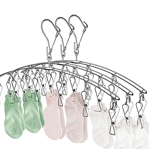 10 Pack Laundry Drying Rack Clothes Hanger with 10 Clips, Stainless Steel Clothes Drying Rack Sock Hangers Windproof Clip and Drip Hanger for Drying Socks, Bras, Towel, Underwear, Diapers