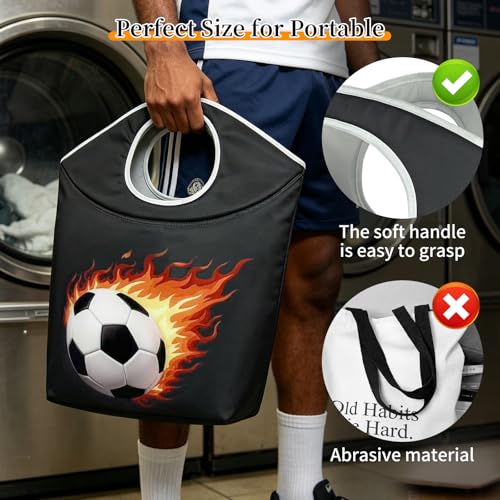 47L Collapsible Laundry Hamper with Soft Handles，Laundry Tote - color: Football-2, size: 17"L x 9.5"W x 18"H