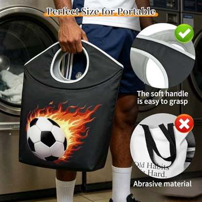 47L Collapsible Laundry Hamper with Soft Handles，Laundry Tote - color: Football-2, size: 17"L x 9.5"W x 18"H