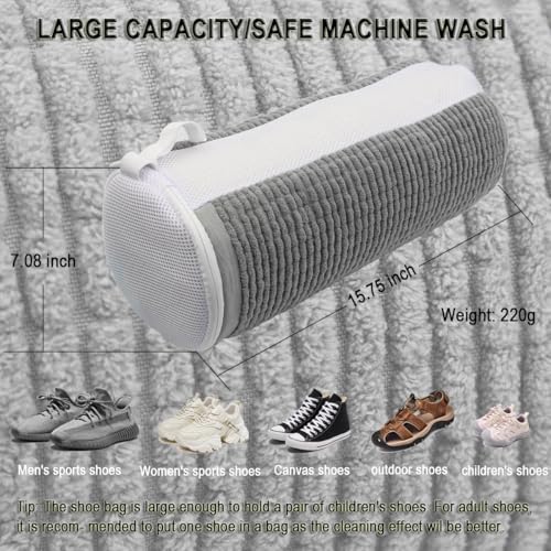 Shoe Washing Machine Bag,Blue and white stripes Mesh Shoe Washing Bag for Washing Machine - Large Size Fits various Shoes, Chenille Fabric Protection, Zipper Laundry Bag for Sneakers (2 Pcs) (Grey) - color: Grey