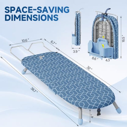 APEXCHASER Small Ironing Board, Iron Board with Iron Rest & Holder, Blue - color: Blue
