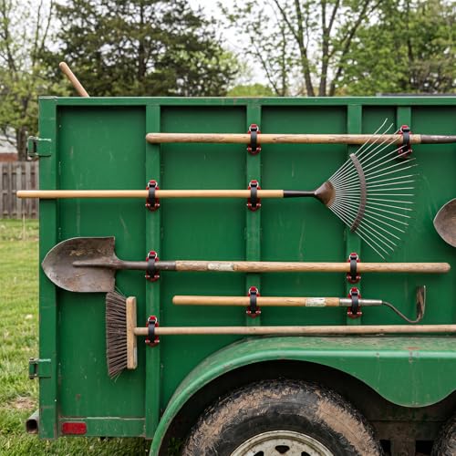 4 Pack Shovel Holder Wall Mount for Truck & Trailer, Adjustable Rubber-Coated Clamp for Shovel, Broom & Rake,Axe (0.6"–1.43"), Tool Holder for Overlanding, Off-Road, Work Truck & Garage,Red - color: Red, size: 4 Pack