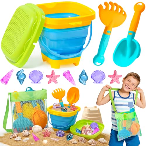 DUDUCOFU Collapsible Beach Sand Toys for Kids, Collapsible Sand Buckets
