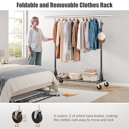 Gewudraw Clothes Rack Heavy Duty 530 LBS Capacity, Portable, Foldable,Black - color: Black, style: Single Rod