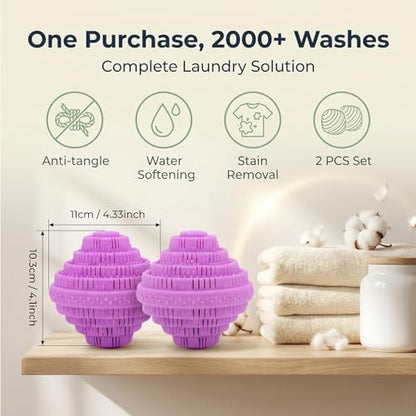 Eco-Friendly Laundry Balls, Premium Washing Ball, Add Double The Ceramic Balls Again, 2000 Times Super Laundry Balls, All Natural No-Chemical Detergent(Large,Pink) - color: 2Pack,Pink