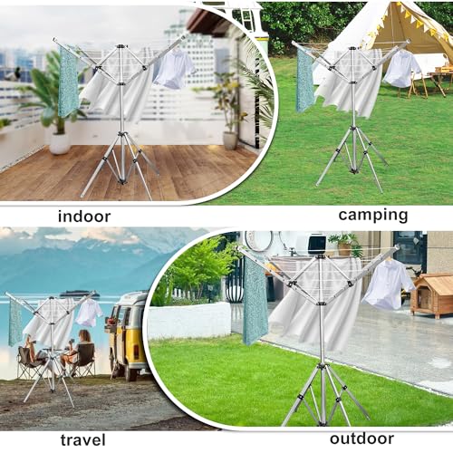 Auto Care Umbrella Clothes Drying Rack, 4-Arm Telescopic Aluminum Windproof Outdoor Laundry Dryer