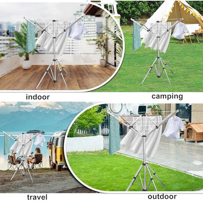 Auto Care Umbrella Clothes Drying Rack, 4-Arm Telescopic Aluminum Windproof Outdoor Laundry Dryer