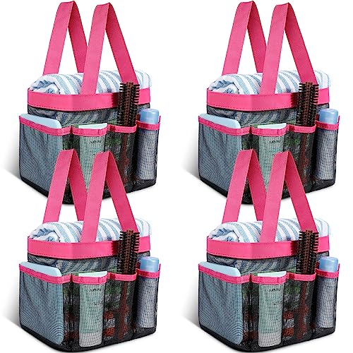 Hillban 4 Pcs Portable Mesh Shower Caddy, Rose Red - color: Rose Red