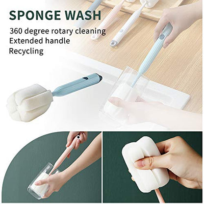 Bottle Soft Brush -2Pcs Sponge Bottle Brush Soft and Easy to Clean, Baby Bottle Sponge Brush Can Effectively Remove The Stain Residue On The Bottom of The Cup(Blue) - color: Blue