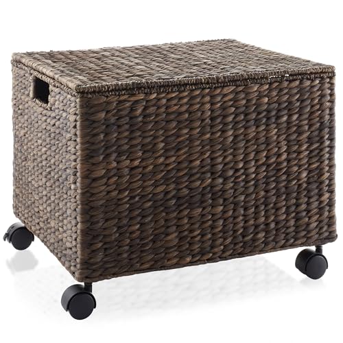 Casafield Rolling Filing Cabinet, Espresso Dark Brown - Water Hyacinth File Organizer with Lid and Wheels, Home Office Storage for Hanging Folders - color: Espresso