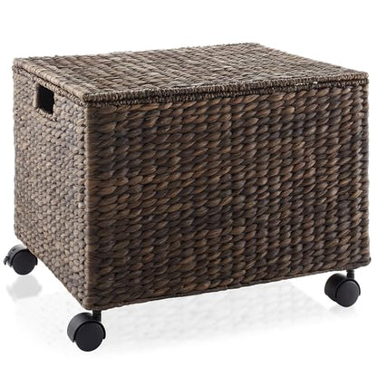 Casafield Rolling Filing Cabinet, Espresso Dark Brown - Water Hyacinth File Organizer with Lid and Wheels, Home Office Storage for Hanging Folders - color: Espresso