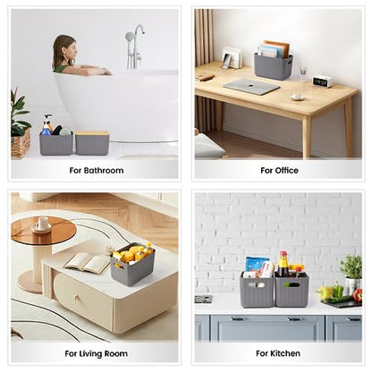 Ohmlove 4 Pack Storage Bins with Bamboo Lids,Stackable Box for Organization - color: Gray