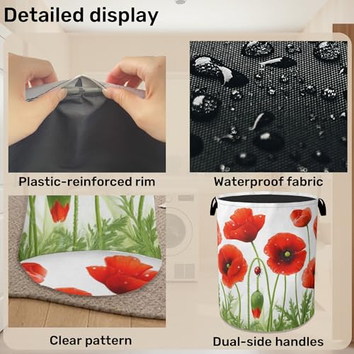 Red Flower Laundry Basket - Heavy Duty 60L Dirty Clothes Organizer, Water Resistant Foldable Hamper for Men Women - color: Red Flower