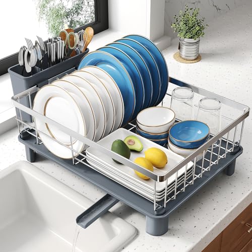 SNTD Dish Drying Rack for Small Kitchen Counter, 12.9" W x 16.9" L, Silver - color: Silver, size: 12.9" W x 16.9" L