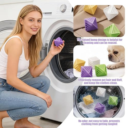4 Pack Reusable Laundry Anti Static Balls，Cube Agitator Balls - color: Yellow, Purple, Green, White