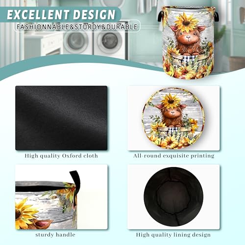 Cute Cow Laundry Basket Oxford Cloth Foldable Hamper 18.9 x16.5Inch - color: Cute Sunflowers Small Cow