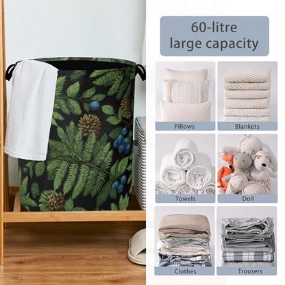 Ferns Blueberry Laundry Basket,Nuts Foldable with Handles Tote Bag Oxford Cloth for Bathroom Bedroom Dirty Clothes Storage Bucket 16" x 20.8" - color: Ferns Blueberry Nuts