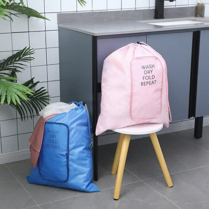 Boao 2 Pcs Travel Laundry Bag with Drawstring Zipper - color: Pink, Blue, size: Classic
