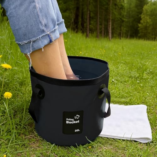 5 Gallon Collapsible Bucket with Handle for Car Washing (Black) - color: Black