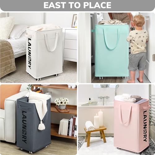 Goodpick 75L Rolling Laundry Basket with Removable Wash Bag for Living Room - color: Blue 1-Pack