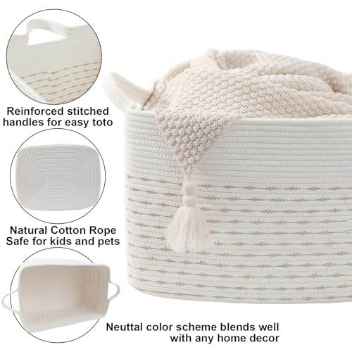 96L Woven Laundry Basket with Handles, Extra Blanket Basket,Yellow - color: White & Yellow, size: 96L