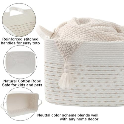 96L Woven Laundry Basket with Handles, Extra Blanket Basket,Yellow - color: White & Yellow, size: 96L