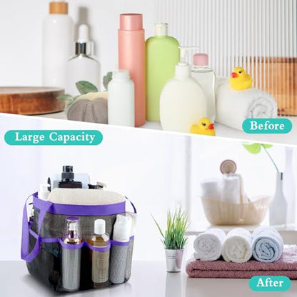Mesh Shower Caddy Portable - 9 Pockets, Shower Bag for Dorm Room Camping - color: Purple