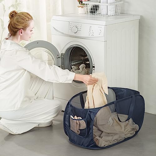 Sturdy Mesh Laundry Hamper Basket Bag,collapsible Pop up for Laundry Room - color: Pink, size: Pop Horizontal