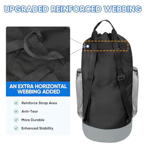 BALEINE 2PK 120L Laundry Bag Backpack, 900D Oxford Fabric Large Travel Laundry Bags with Shoulder Straps and 2 Mesh Pockets for College Dorm, Apartment, Laundromat (Black, 120L) - color: Black, size: 120L - 2PK
