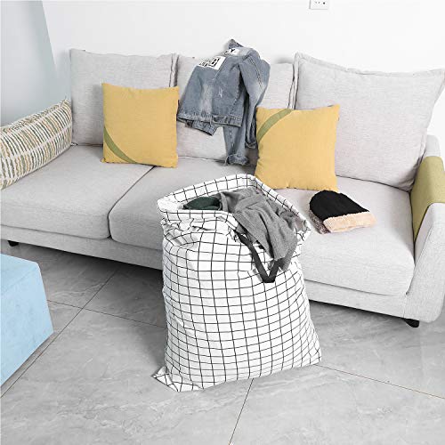 SWISSELITE Heavy Duty Laundry Drawstring Bag with Strap, 28 x 40 Inches Travel Dirty Clothes Bag for Laundromat and Household, 6 Color - color: Check White-Black Line