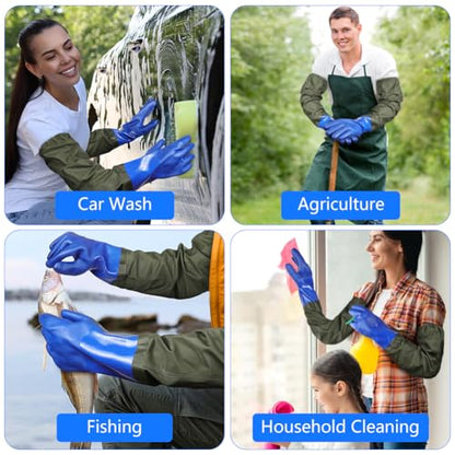 AUAUY 27" PVC Chemical Resistant Gloves, Long Rubber Gloves - color: Blue