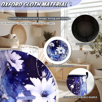 Blue Daisy Floral Laundry Basket Oxford Cloth Foldable Hamper 18.9x16.5 In - color: Watercolor Blue Daisy Flowers