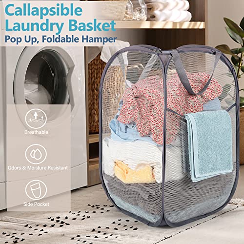 BATTOO Deluxe Strong Mesh Pop up Laundry Hamper Basket with Side Pocket for Laundry Room, Bathroom, Kids Room, College Dorm or Travel 3 x Grey - color: 3 X Grey