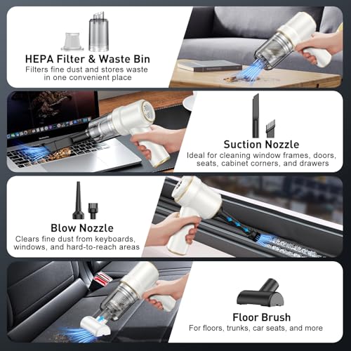 KMM Handheld Car Vacuum Cleaner, 9000PA Hand Held Vacuum & Air Duster - color: White & Gold