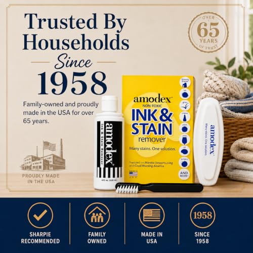 Amodex Ink & Stain Kit with Stain Remover Brushes, Removes Ink, Sharpie, Grease, Food and More, Safe and Effective on Clothes, Leather and Skin, Includes 1 Bottle and 2 Brushes - style: Stain Remover Brush Kit