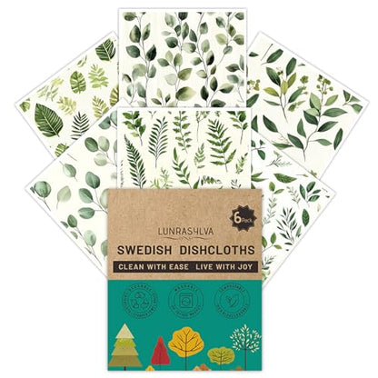 Swedish Dishcloths Reusable Paper Towels 6 Pack, Super Absorbent Washable Kitchen Towels, Biodegradable Quick Drying Dishwasher Safe, Watercolor Design Cleaning Cloths for Any Surface(Green Grass) ﻿ - color: Greengrass Theme