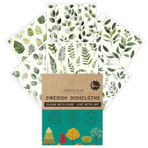 Swedish Dishcloths Reusable Paper Towels 6 Pack, Super Absorbent Washable Kitchen Towels, Biodegradable Quick Drying Dishwasher Safe, Watercolor Design Cleaning Cloths for Any Surface(Green Grass) ﻿ - color: Greengrass Theme