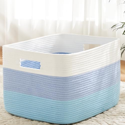 Artfeel Blanket Basket,Rectangle Woven Baskets for Storage,30L Laundry Basket for Decorative Nursery Blanket,Toys,Dirty Clothes and Magazine in Shelves,Baby Room,and Living Room - color: Blue, size: 30L