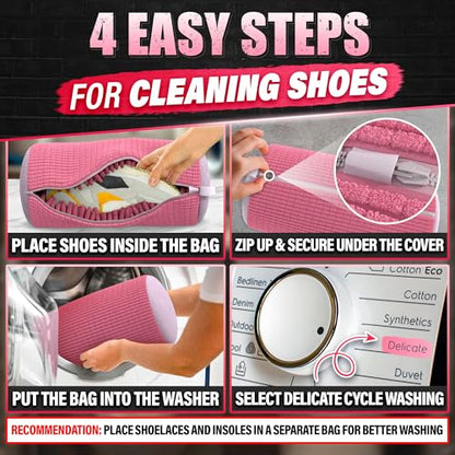 2 Pcs Reusable Shoe Washing Machine Bag, XXL with Zipper, Pink - color: Pink