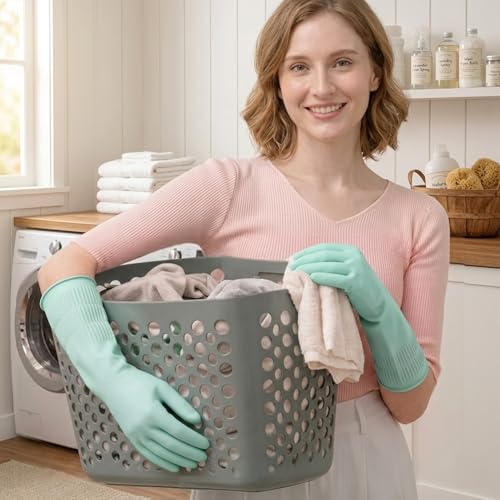 Rubber Dishwashing Gloves, 3 Pairs, Long Cuff Cleaning Gloves - color: Green (3 Pairs), size: Large