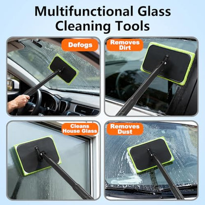 Windshield Cleaner Tool with 6 Reusable Magic Fiber Pads & Spray Bottle