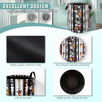 Boho Flowers Laundry Basket Oxford Cloth Foldable Hamper 18.9x16.5 Inch - color: Boho Stripe Of Colorful Flowers