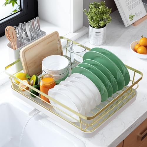 Kitsure Dish Drying Rack for Kitchen Counter, 12''W x 15.5''L, Gold - color: Gold, size: 12''W x 15.5''L - 1 Tier