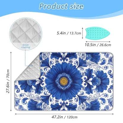 Ironing Mat Pad for Table Portable Travel Iron Blanket Ironing Board Covers Pressing Mat Heat Press Pads 27.6x47.2 Inches Blue and White Sunflowers33 - color: Blue and White Sunflowers33