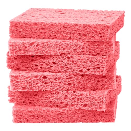 6 Pack Red Cellulose Scrub Sponge Non-Scratch Heavy Duty for Kitchen Eco - color: Pink, size: 6 Count (Pack of 1)